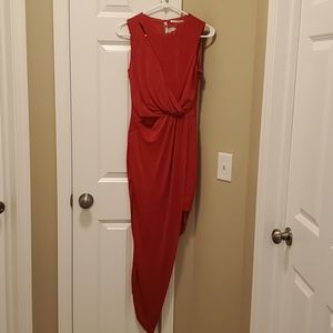 Red Assymetrical Hem Faux Wrap Dress Sz Small